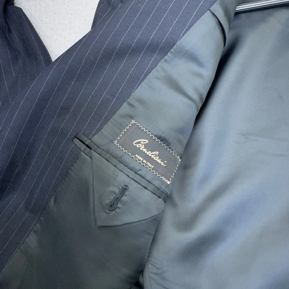 Corneliani Blazer Mens 46 Long Blue Pinstripe Extraﬁne Wool Sport Coat Italy 3B